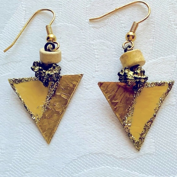 Artisan Crafted Hammered Brass Triangle Earrings - Picture 1 of 6